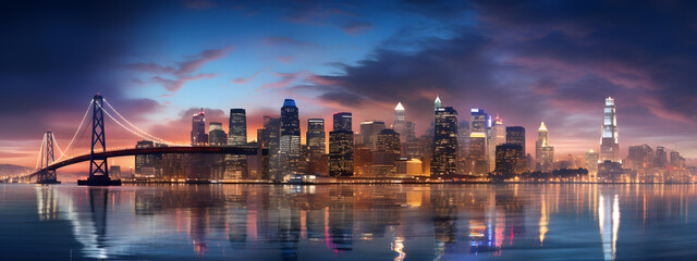 A panoramic view of a bustling city at night