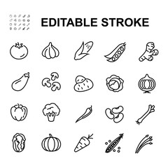 Vegetables icons in line style.
