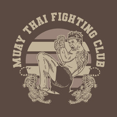 The Muay Thai Fighters Hand Drawn  Vector Illustration Emblem