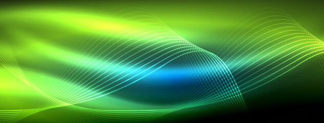 Glowing neon wave abstract background - vibrant, luminescent waves pulsate in a captivating and electrifying display