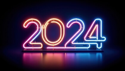 Happy new year 2024 in colorful neon sign style
