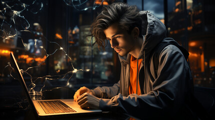 Fototapeta na wymiar businessman working on laptop in the night