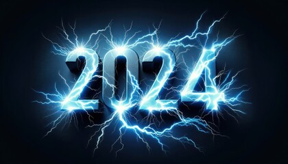 Happy new year 2024 with electric style - obrazy, fototapety, plakaty