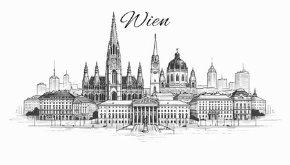 Wien Skyline Panorama - Vektor-Illustration - obrazy, fototapety, plakaty
