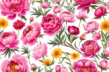 Set of beautiful peony flowers on white background By New Africa  
