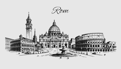 Fototapeta na wymiar Rom Skyline Panorama - Vektor-Illustration
