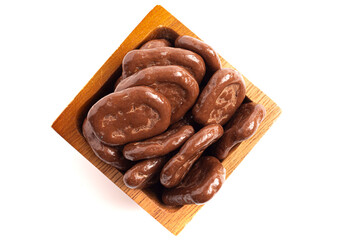 Healthy Chocolate Covered Banana Chips Isolated on a White Background
