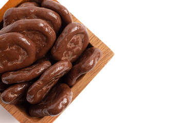 Healthy Chocolate Covered Banana Chips Isolated on a White Background