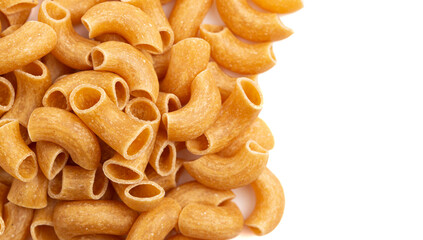 Gluten Free Dry Brown Rice Elbow Macaroni Pasta Isolated on a White Background