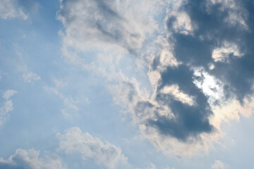 beautiful blue sky and cloud with golden ray sunrise in the morning, natural background