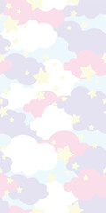 Pastel Colorful Star Clouds Seamless Pattern