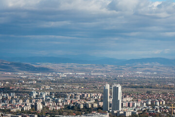 Fototapeta premium top view of the city of Skopje, the capital of North Macedonia