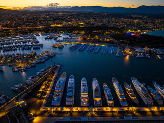 Sunset view of Antibes, a resort town between Cannes and Nice on the French Riviera