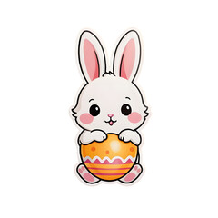 Obraz premium Adorable Cartoon Rabbit Holding a Decorated Easter Egg with a Sweet Smile, Ideal for Festive Celebrations and Seasonal Greetings