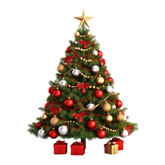 Fototapeta na wymiar Christmas tree decoration with gift underneath transparent background