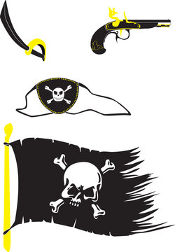Pirate Essentials - Sword, Gun, Flag, Eye Patch elements