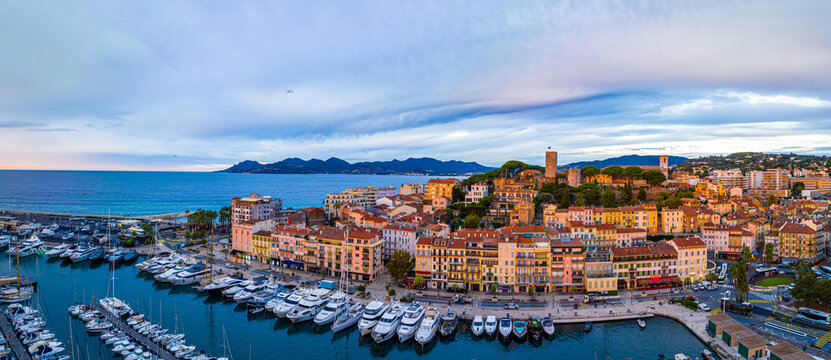 Aerial view of Cannes, a resort town on the French Riviera, is famed for its international film festival