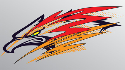 Sport car sticker stripes with eagle or hawk character - obrazy, fototapety, plakaty