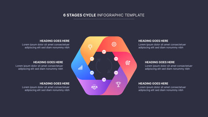 Modern Process Cycle Round Infographics Design Template with 6 Stages