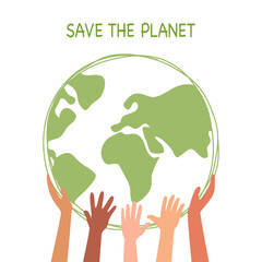 Happy Earth Day. Save the planet. Human hands protect our earth. Ecology conservation.