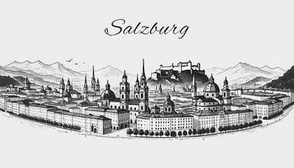 Fototapeta premium Salzburg Skyline Panorama - Vektor-Illustration