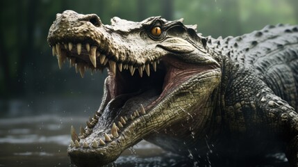 Obraz premium angry crocodile background wallpaper ai generated