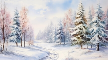 Obraz premium Christmas vintage watercolor landscapes