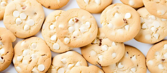 isolated background of nature, a closeup of delicious white chocolate chip cookies can be seen,...