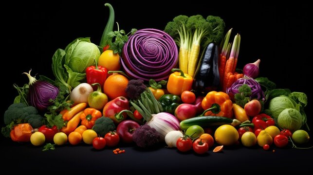 colorful fruits and vegetables background wallpaper ai generated