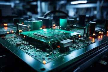 Fototapeta na wymiar Electronic circuit board on factory production line