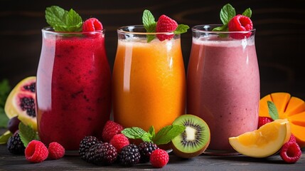 Fresh fruit smoothies in the glass