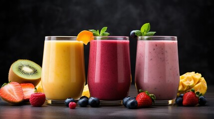 Fresh fruit smoothies in the glass