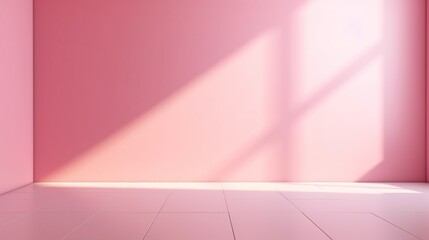 Light pink empty wall and smooth floor with interesting light glare Background for the presentation