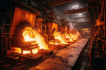 Hot molten metal in the smelting process - obrazy, fototapety, plakaty