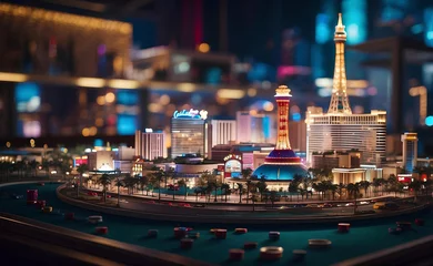 Fotobehang A miniature model of Las Vegas city at nighttime. © Creative_Bringer