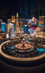 Wall murals Las Vegas A miniature model of Las Vegas city at nighttime.