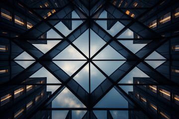 Skyscrapers in the windows of a modern office building