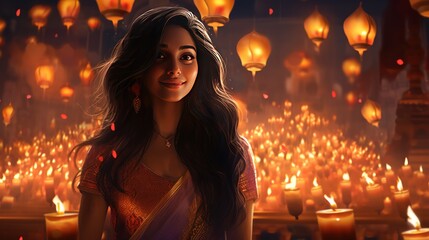 Happy women Diwali background wallpaper ai generated