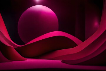 An abstract 3D sculpture blending AMARANTH PINK, RUBINE RED, and CAFE NOIR hues. The textures and lighting appear remarkably realistic, like an HD camera shot.