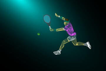 Fototapeta na wymiar Lineart vector of tennis player in action on the court