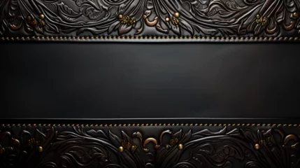 Fotobehang Ornate black leather background - elegant stitching - background - nameplate design  © Jeff