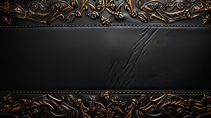 Ornate black leather background - elegant stitching - background - nameplate design 