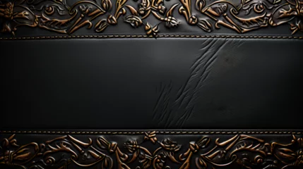 Fotobehang Ornate black leather background - elegant stitching - background - nameplate design  © Jeff