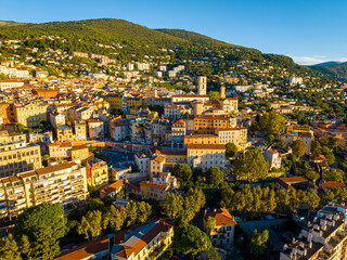 Aerial view of Grasse, a town on the French Riviera, known for its long-established perfume industry