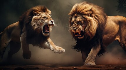 lion vs angry tiger background wallpaper ai generated - obrazy, fototapety, plakaty