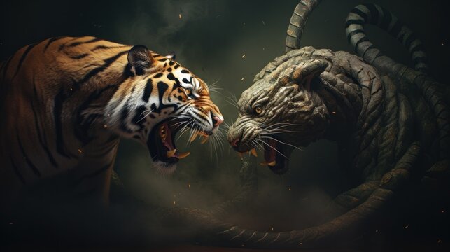 tiger vs angry tiger background wallpaper ai generated