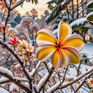 frangipani flowers in the snow