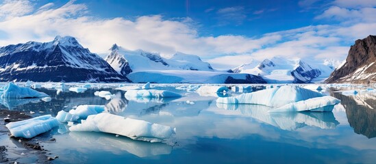 In the midst of the white winter landscape, a captivating sight unfolded before their eyes - a beautiful glacier, frozen in time, glistening under the blue skies and reflecting off the calm, icy