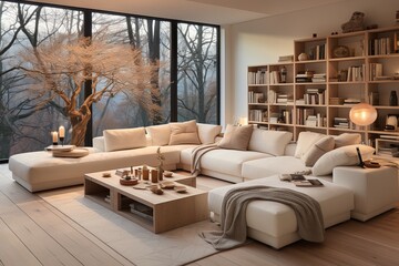 White Living Room with Wood Furniture