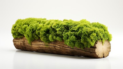 A log wood with green moss isolated on white background
